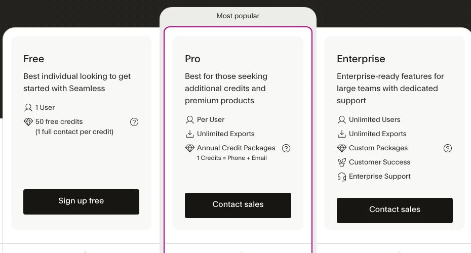 Seamless.AI pricing section